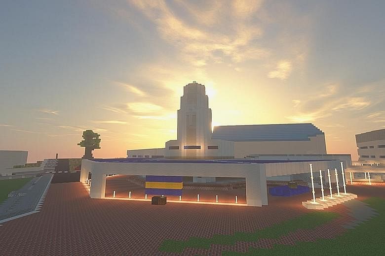 A screengrab from the virtual rendition of the Anglo-Chinese School (Independent) campus created by students on the sandbox video game Minecraft for potential students to visit the school online.