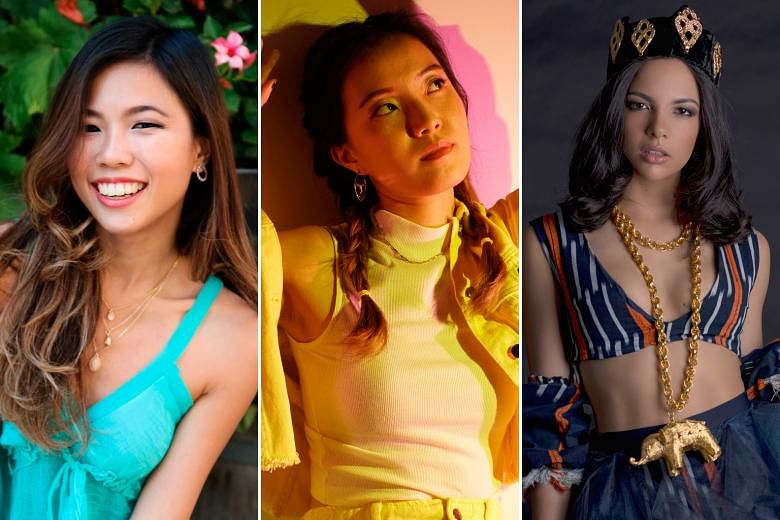 Above: Miss Cherie Rui Min (left) and Miss Rachel Lim, co-founders of Vine Music Studio. Right (from top): Singer-songwriters Cheryl Koh, Annette Lee and Eva Sita.