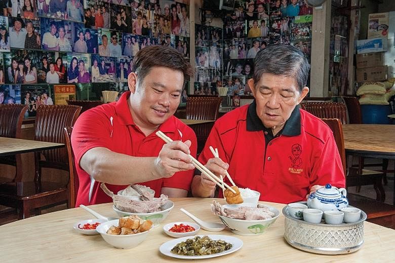 Known for its aromatic bak kut teh (left), Founder Bak Kut Teh was started in 1978 by Mr Chua Chwee Whatt (above, right, with his son Nigel Chua).