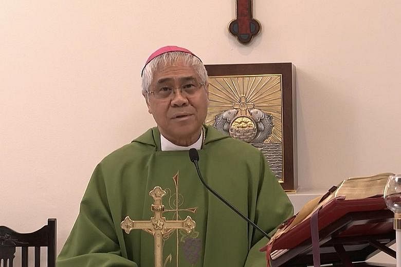 Archbishop William Goh in live-stream mass on the Roman Catholic Archdiocese of Singapore’s YouTube channel. 