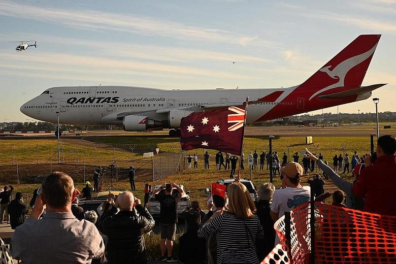 The last Qantas Boeing 747 airliner preparing to take off from Sydney airport for its journey to the Mojave Desert in California yesterday. The downturn in the airline industry following travel restrictions due to the Covid-19 pandemic has forced Qan
