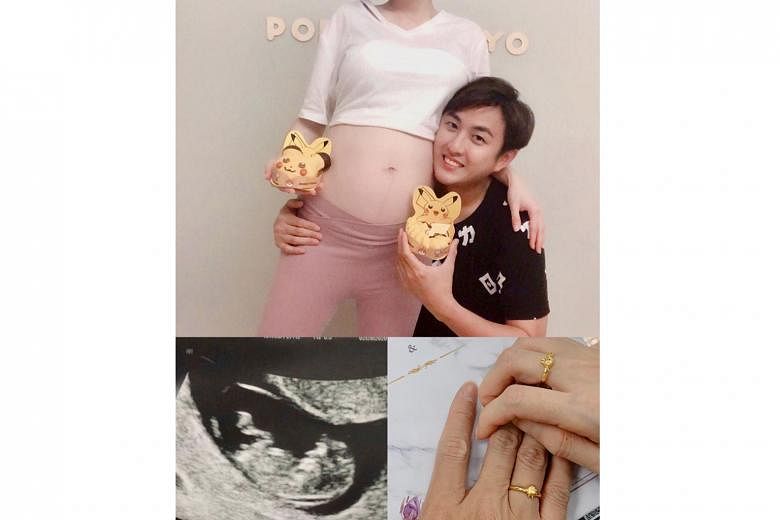 Huang Jinglun posted a picture of himself and his pregnant wife, as well as pictures of an ultrasound scan and their wedding rings on Instagram.