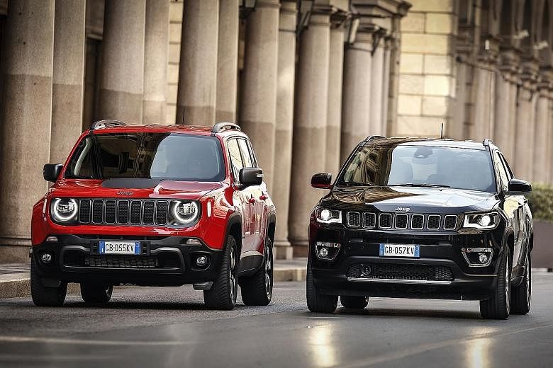 The Renegade (left) and Compass (right) are Jeep’s first electrified models. 