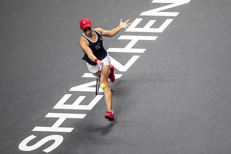 Australia’s Ashleigh Barty in action against Ukraine’s Elina Svitolina at the WTA Finals’ title decider in Shenzhen last year. 