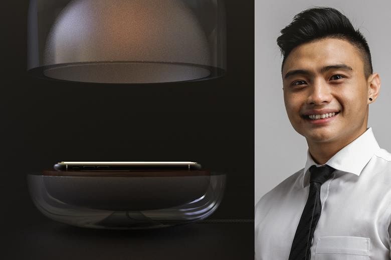 Designed as a night light, Qi (left) is illuminated using the existing light from a smartphone’s screen. It was created by Mr Ryan Chin (right).