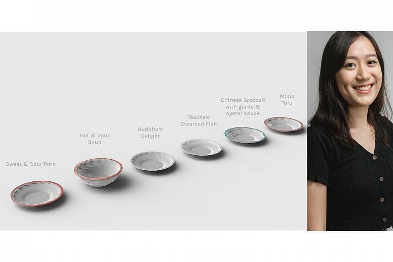 Wei! (left) is a design tool that aims to translate taste into shapes, generating tableware such as plates and bowls that help people pick up the finer points about Chinese Diet Therapy. Designed by Ms Sheryl Ang (right), it hopes to classify food in term