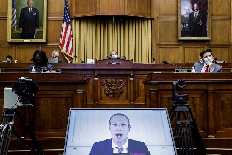 Facebook chief executive Mark Zuckerberg testifying before the US House Judiciary Subcommittee on Antitrust, Commercial and Administrative Law on online platforms and market power, at Capitol Hill, Washington, on Wednesday. 