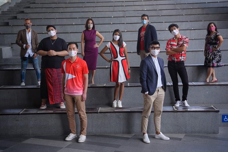 From left: Performer Shahrin Johry, 38; singer Shazuan Shiraj, 21; Colonel Wong Shi Ming, chairman of the NDP Show Committee; Fawn Labs co-founder Hann Chia, 41; Ms Suthasini Rajenderan, 30, one of five hosts of the NDP 2020 show segment; Mr Johann A