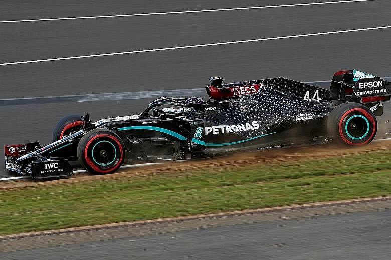Reigning world champion Lewis Hamilton steering his Mercedes to smash the Silverstone lap record in yesterday's qualifying. Victory in today's race, which appears his to lose, will put him just four grand prix wins away from tying Michael Schumacher'