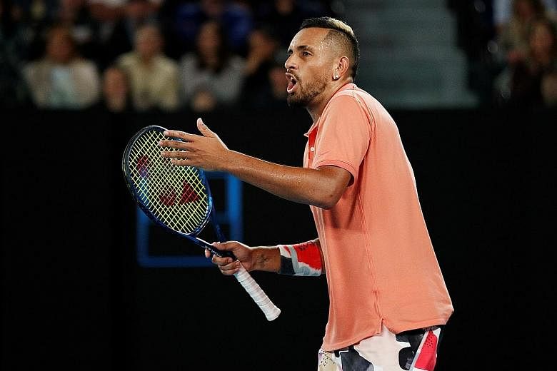 Nick Kyrgios reacting during his fourth-round loss to Rafael Nadal at the Australia Open in January. The Australian would play just one more match - at the Mexico Open in Acapulco in February - before the coronavirus pandemic halted the ATP season.