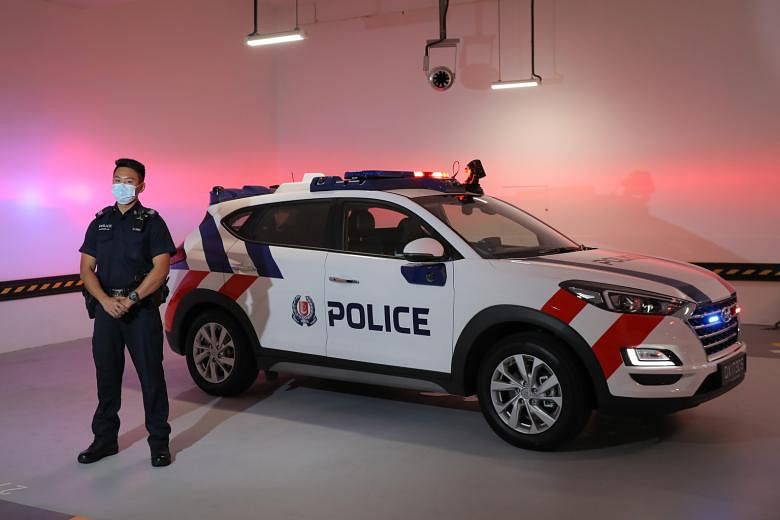 Sergeant Raymond Lim Zhao Meng, a Ground Response Force officer at the Woodlands West Neighbourhood Police Centre, with the next-generation fast-response car at a media preview last Thursday. The public will be able to view the vehicle, which will be