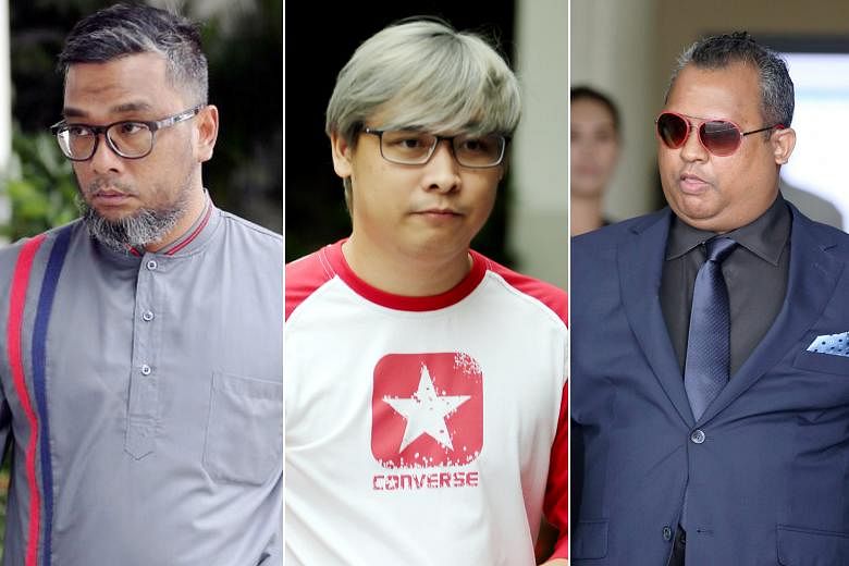 (From left) Mohamed Hafiz Lan, Muhammad Zuhairi Zainuri and Abdul Rahman Kadir have been charged with intentionally obstructing the course of justice. Mohamed Hafiz was found guilty yesterday.