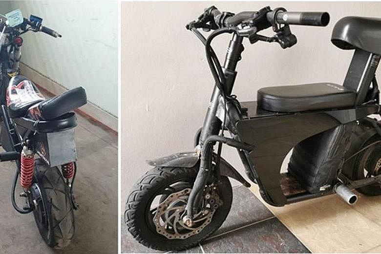 The suspects, aged between 16 and 25, were nabbed after a video of them riding on personal mobility devices (above) and e-bikes on the road surfaced online.