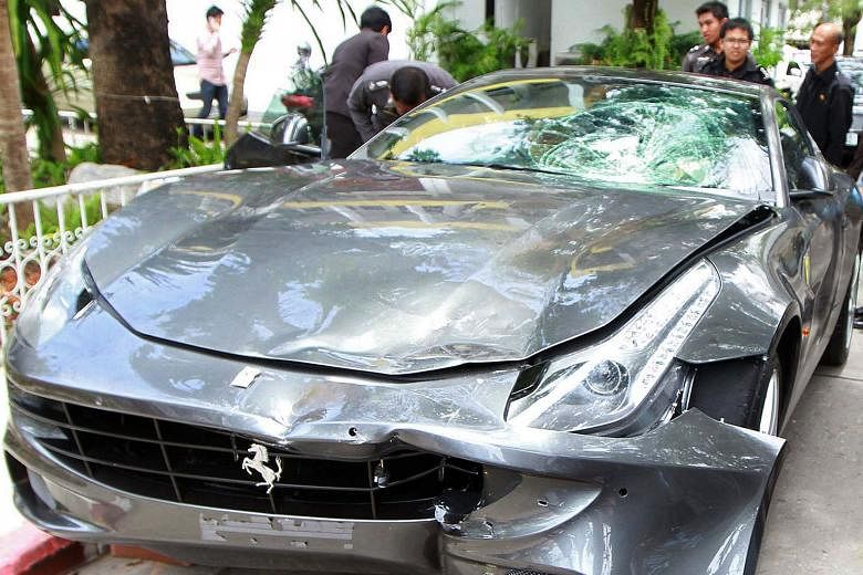 Red Bull fortune heir Vorayuth Yoovidhya (left) was accused of crashing his Ferrari into a Thai policeman, dragging his body for dozens of metres and fleeing the scene in 2012. Last month, the police said the charges against him were being dropped, b