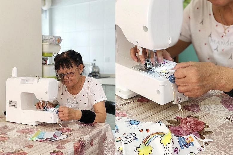 Connezt Dots seamstress Angela Foo sewing fabric masks. Face masks made by the social enterprise, which employs home-based seamstresses from low-income families, are among the items Orange Valley Nursing Homes is donating to the underprivileged.