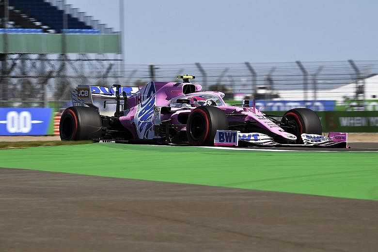 Lance Stroll of Racing Point during the first practice session of the 70th Anniversary Grand Prix at Silverstone yesterday. He and teammate Sergio Perez will keep their points in the drivers' standings.