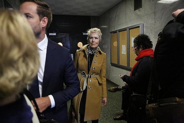 Ms E. Jean Carroll arriving at a Manhattan court in March. Ms Carroll, who sued US President Donald Trump for defamation in November, says he attacked her in a department store dressing room in Manhattan in the 1990s.