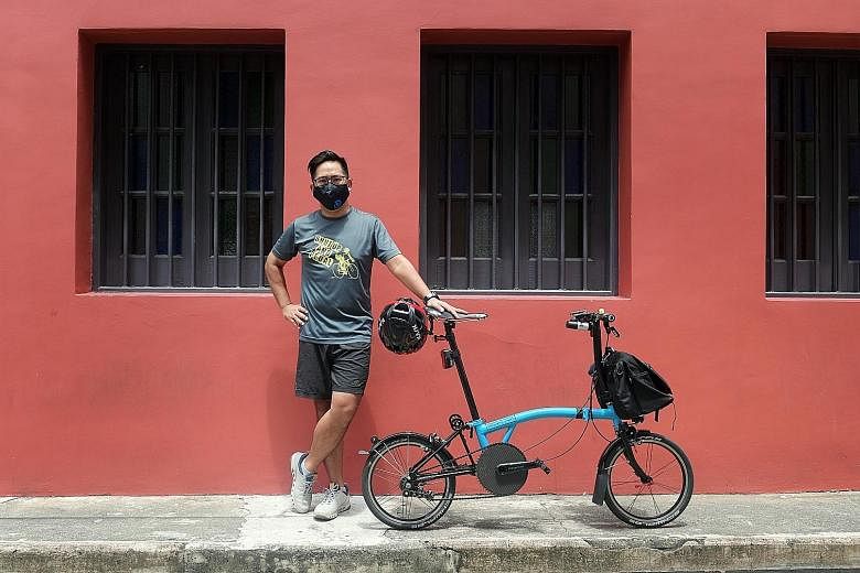 Among the many people in Singapore who are now using the bicycle as a mode of transport are (from top) warehouse supervisor Bernard Hii, who pedals 17km to his workplace; biotech engineer Xavier Lum, who cycles for part of his commute; and regional s