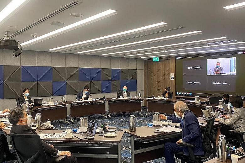 A mediation session hosted by the Singapore International Mediation Centre, with participants from overseas linked up via videoconferencing facilities. This photo was taken with the consent of all parties present. Against the backdrop of Covid-19, mo