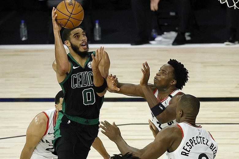 Celtics forward Jayson Tatum going to the basket against the Toronto Raptors during their Eastern Conference semi-finals. He finished with a game-high 34 points.