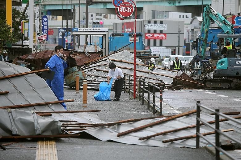 A street in Gangneung was submerged after Typhoon Haishen made landfall in South Korea yesterday morning. Local reports said about 1,640 people had to be evacuated and at least five people were injured.