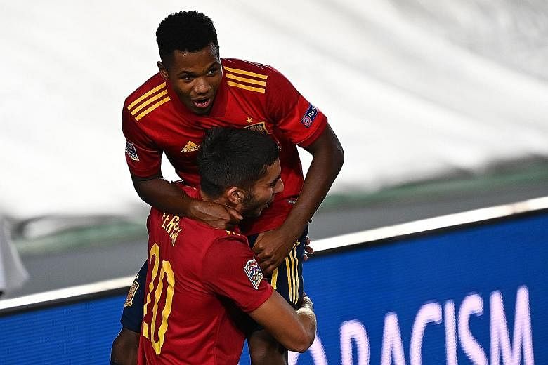 Ansu Fati and Ferran Torres were among the scorers in Spain's 4-0 rout of Ukraine in Madrid on Sunday. PHOTO: AGENCE FRANCE-PRESSE