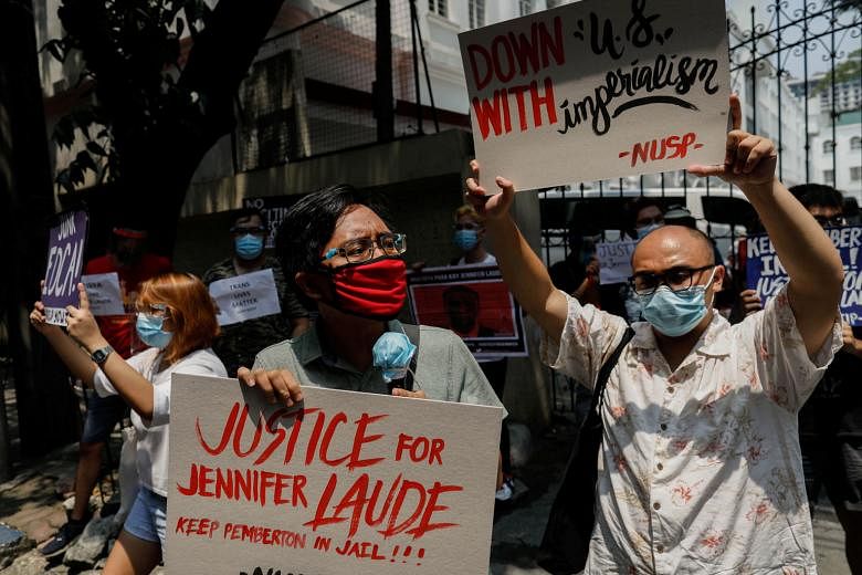 Protesters demonstrating in Manila last Thursday against the early release granted to US soldier Joseph Scott Pemberton.