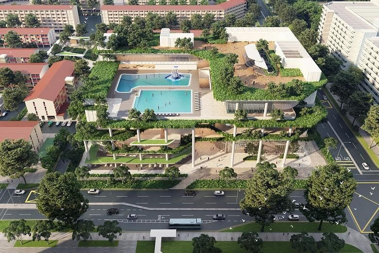 An artist's impression of Chill @ Chong Pang, which will include swimming pools, a gym, an upgraded hawker centre and a community club. PHOTO: SINGAPORE LAND AUTHORITY