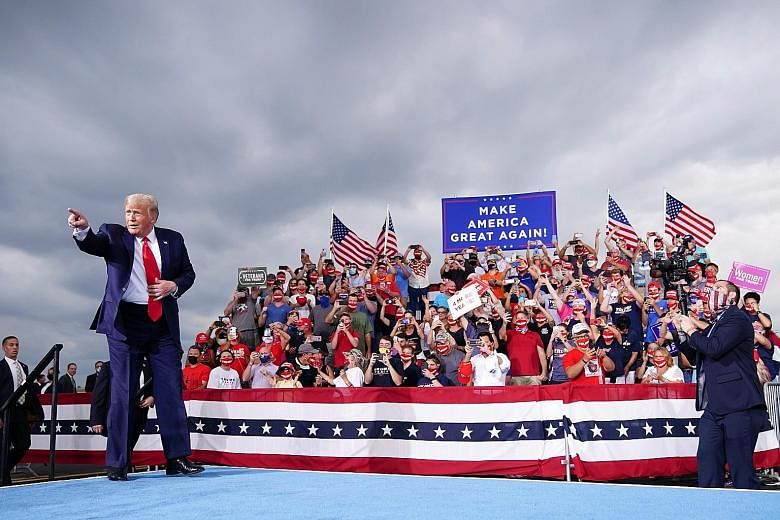 US President Donald Trump at a campaign rally on Tuesday at Smith-Reynolds Regional Airport in Winston-Salem, North Carolina - a swing state that went his way in 2016 but threatens to flip to rival Joe Biden.