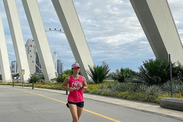 Ultramarathoner Wong Lay Hoon taking part in her first virtual run, Majulah Run 55. She plans to take part in the Oct 12-Nov 15 Craze Ultra, a 160km virtual challenge.
