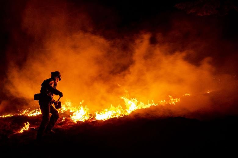 The Bobcat Fire burning through the Angeles National Forest north-east of Los Angeles on Friday. California, Oregon and Washington have seen nearly 2 million ha of land consumed by fire in a year that scientists think portends the types of disasters 