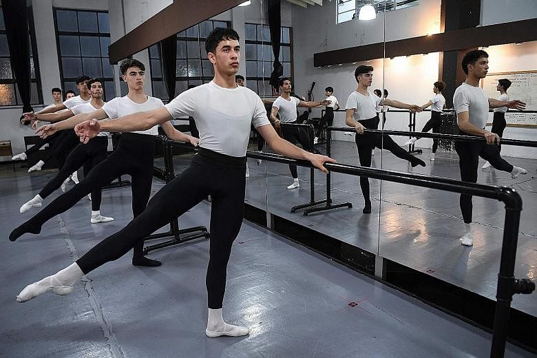 (Left) Uruguayan footballer Edinson Cavani (centre) receiving instructions from professional dancers at the Sodre, Uruguay's National Ballet company. (Left below) Young boys taking part in a ballet class at Uruguay's National School of Dance in Monte