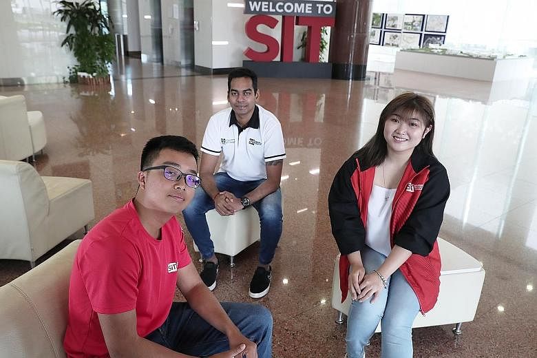 (From far left) Singapore Institute of Technology students Nur Syazwan Syamsuddin, Sathiya Soorian and Vanessa Chia received help from their school's student relief fund. Nearly $1.5 million has been raised for the fund through donations. ST PHOTO: K