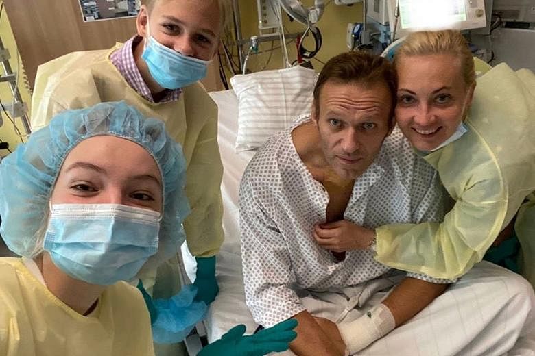 This picture posted yesterday on Instagram account @navalny shows Russian opposition leader Alexei Navalny with his family at Berlin's Charite hospital. PHOTO: AGENCE FRANCE-PRESSE