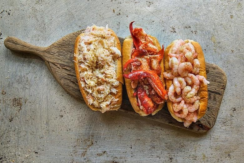 All three classic Luke's Lobster rolls - (from left) Crab Roll, Lobster Roll and Prawn Roll - will be available at Luke's Lobster Singapore.