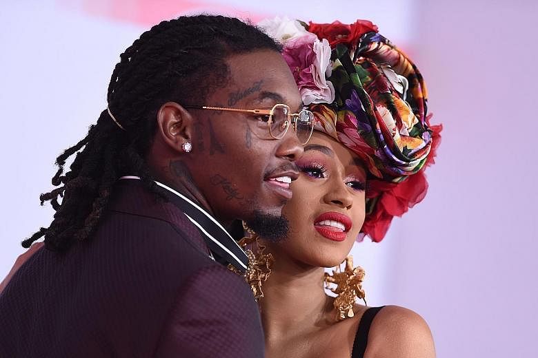 Cardi B and American rapper Offset arriving at the American Music Awards in Los Angeles, California, in October 2018.