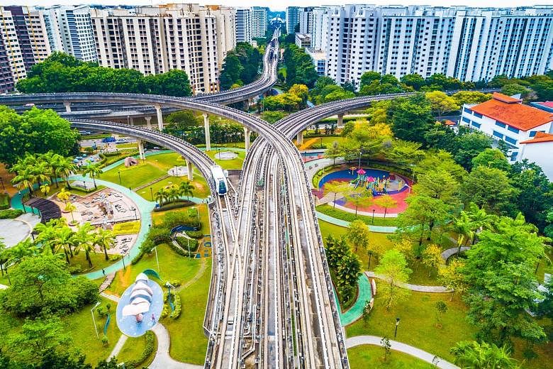Mr Soh Eng Kien took this photo of the Sengkang Sculpture Park near Sengkang MRT station using a drone. He says: "My actual intention was to capture the intertwining LRT tracks from directly above them and I didn't notice the park below or the HDB bl