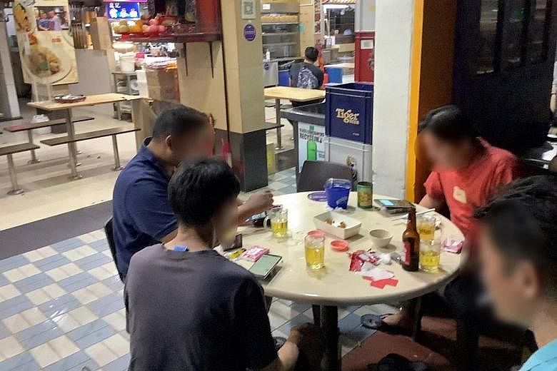 The three F&B outlets ordered to close for 10 days are (from top) a coffee shop drinks outlet at Block 261 Serangoon Central Drive, where patrons were seen drinking alcohol after 10.30pm; Beer Factory at 25 Church Street, where three groups of more t