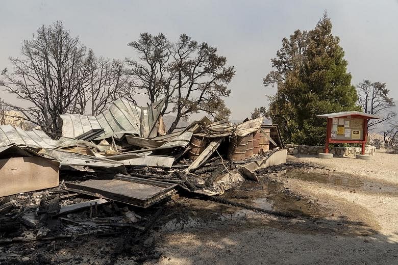The burnt remains of the visitor centre in the Devil's Punchbowl Natural Area in Pearblossom, California, on Sunday. There are many factors behind the state's record fires, including years of drought worsened by climate change that have left endless 