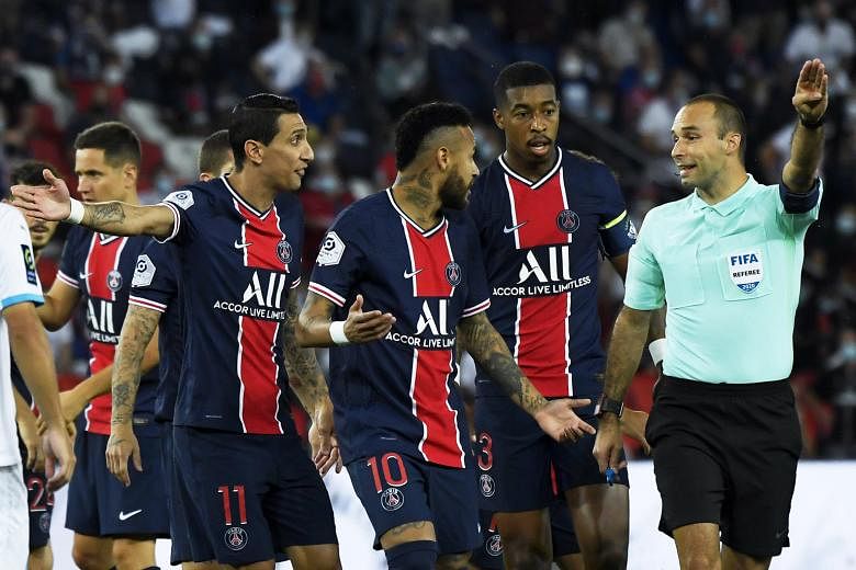 Brazil star Neymar (No. 10) was one of three PSG players sent off after a brawl was sparked during their 1-0 Ligue 1 loss to Marseille on Sept 13.