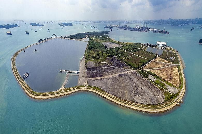 An aerial view of the Eastern bund of Semakau Landfill. NEA is seeking innovative solutions for prolonging the lifespan of the landfill and spurring Singapore's drive towards becoming a zero waste nation.