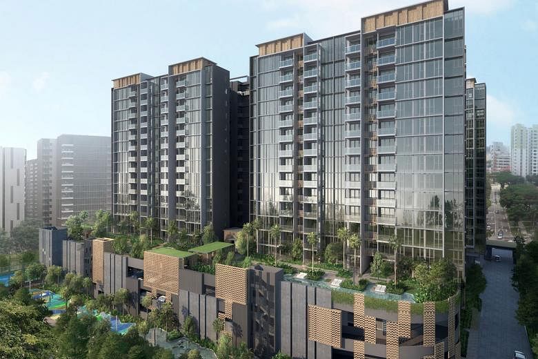 Penrose condo, a 99-year leasehold development located at Sims Drive in District 14. Take-up at the weekend was good across all unit types. The selling prices worked out to $1,500 to $1,700 per square foot, said Hong Leong. PHOTO: HONG LEONG GROUP