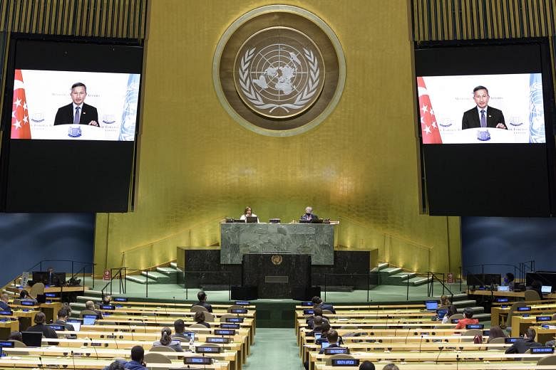 Foreign Minister Vivian Balakrishnan addressing the 75th United Nations General Assembly in New York via video link last Saturday. For the first time, the event has had to go almost completely virtual due to the Covid-19 pandemic. Ensuring an open tr
