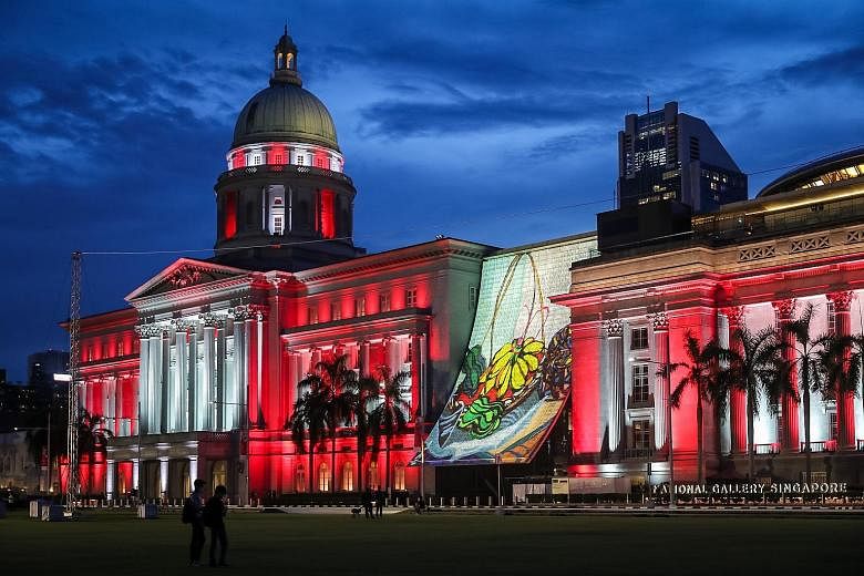 The National Gallery Singapore lit up last month as part of this year's National Day celebrations. Its visitor numbers have more than doubled compared with its first week of reopening at the end of June.