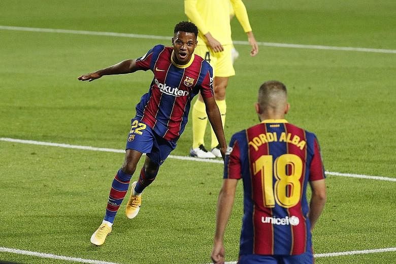Having won his first two caps for Spain last month, La Masia product Ansu Fati has been tipped for a big year at Barcelona, with his brace against Villarreal underlining his potential. PHOTO: REUTERS