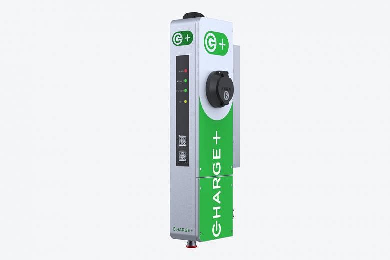 The 7.4 kilowatt alternating current electric vehicle chargers were designed in-house by home-grown solar power company Sunseap Group's electric mobility unit, Charge+. The chargers are "ultra-slim", at around 150mm thick, so that they can fit the sm