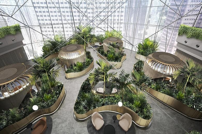 An artist's impression of the client meeting space at the Citi Wealth Hub at 268 Orchard, which will open in December. The hub will aim to be certified as a green building and will have a biophilic design - which is based on the idea that humans have