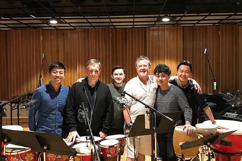(From far left) Cheong Kah Yiong, Karma Studios owner Chris Craker, composers Alex Lamy and Richard Harvey, Derek Koh and Low Yik Hang. Cheong, Koh and Low are among the members of Ding Yi Music Company who recorded music for Disney's Mulan.
