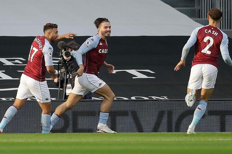 Midfielder Jack Grealish celebrating the earliest goal Villa scored away in the Premier League since 2013. PHOTO: AGENCE FRANCE-PRESSE