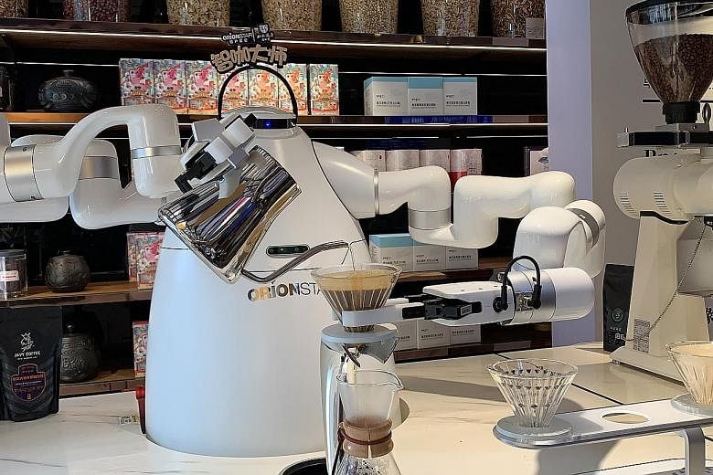 OrionStar's latest robot barista was launched on Sept 25 and can brew a cup of pour-over coffee in three minutes.